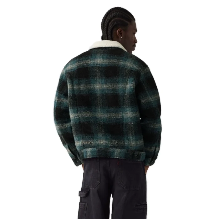 Ανδρικό καρό μπουφάν Levi's Type 3 Sherpa Padded Trucker Jacket σε γκρι πράσινο χρώμα διαθέσιμο στο ns97.gr Kastoria.