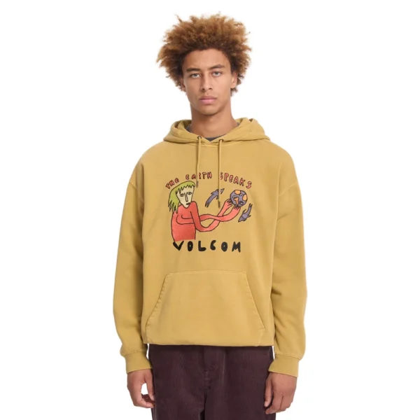 Ανδρικό φούτερ με κουκούλα Volcom Earth Speaks Hoodie σε μουσταρδί χρώμα διαθέσιμο στο ns97.gr Kastoria.