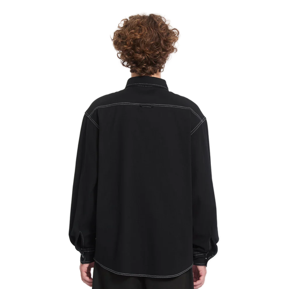 Ανδρικό μακρυμάνικο πουκάμισο Volcom Levelstone Shirt σε black white μαύρο χρώμα διαθέσιμο στο ns97.gr Kastoria.