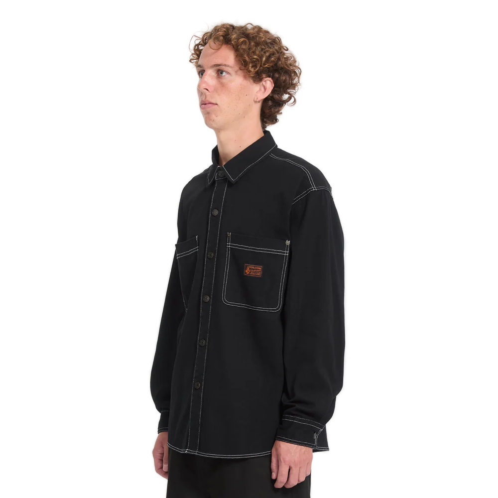 Ανδρικό μακρυμάνικο πουκάμισο Volcom Levelstone Shirt σε black white μαύρο χρώμα διαθέσιμο στο ns97.gr Kastoria.