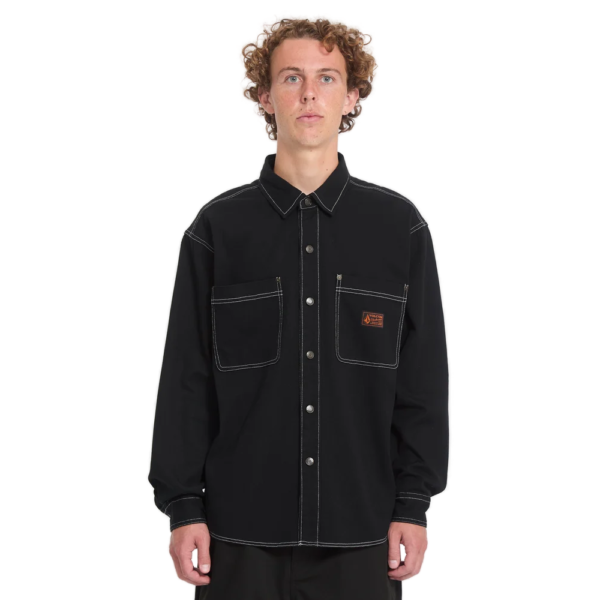 Ανδρικό μακρυμάνικο πουκάμισο Volcom Levelstone Shirt σε black white μαύρο χρώμα διαθέσιμο στο ns97.gr Kastoria.
