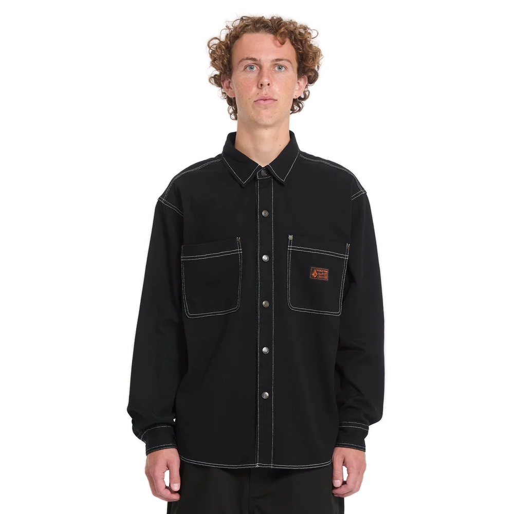 Ανδρικό μακρυμάνικο πουκάμισο Volcom Levelstone Shirt σε black white μαύρο χρώμα διαθέσιμο στο ns97.gr Kastoria.