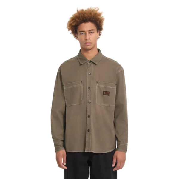 Ανδρικό μακρυμάνικο πουκάμισο Volcom Levelstone Shirt σε earth χακί χρώμα διαθέσιμο στο ns97.gr Kastoria.
