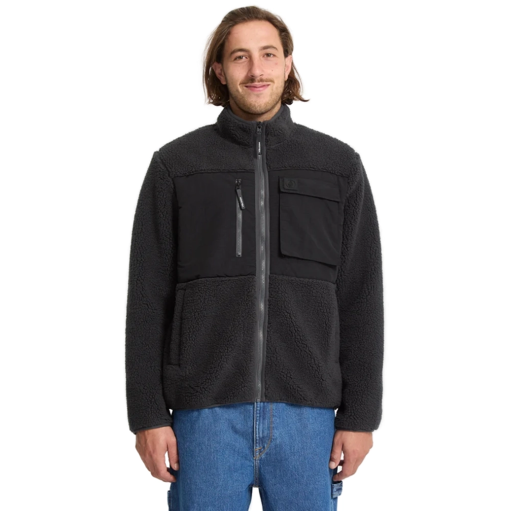 Ανδρική ζακέτα sherpa Volcom Storm Stone Zip Fleece σε asphalt black χρώμα διαθέσιμη στο ns97.gr Kastoria.
